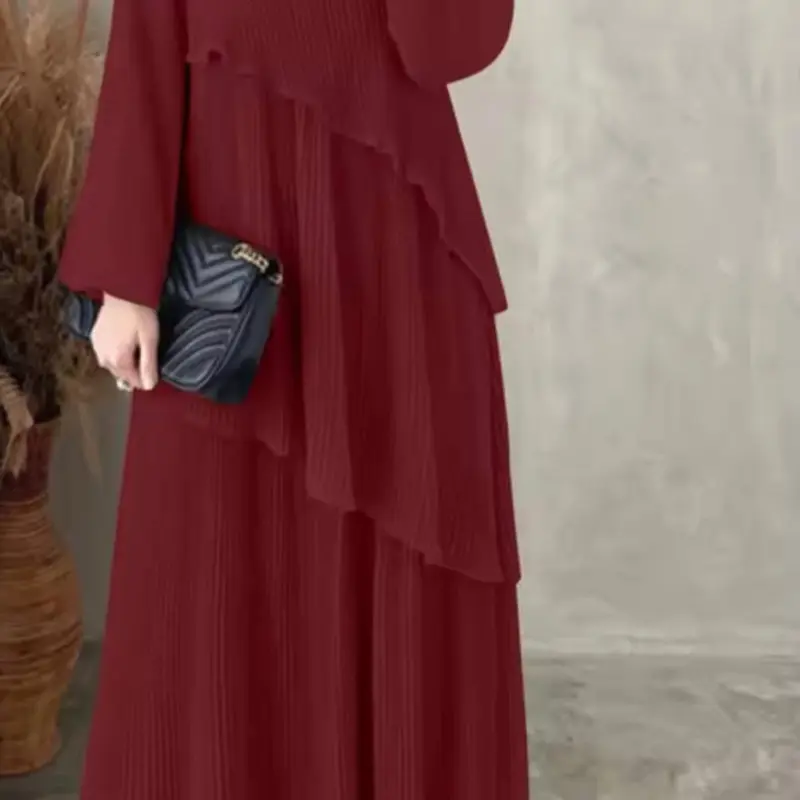 Burgundy Muslim wearable abaya with three layers