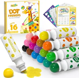 16 Color Dot Markers for Toddlers, Includes 120 PDF & 24 Printed Activity Papers, 2 Stencils, Washable Non-Toxic Bingo Daubers for Toddler Arts and Crafts, Preschool Art Supplies Gift Colorful Precision Pens Colorful Gel Pens, markers for coloring