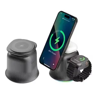 METABAHN 3 in 1  Wireless Charging Station for Apple MagSafe Charger, 15W Fast Magnetic MagSafe Charger Stand for iPhone 17 16 15 14 13 12 Apple Watch AirPods Series (Black), Gifts for Men