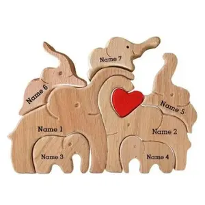 Personalized Wooden Elephant Family - Puzzle Home Decor