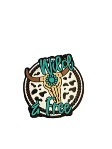 F/C3- (1)PC 1.1" Round Wild & Free W/Bull Skull/Turquoise Conch Focal Bead for DIY Keychains, Wristlets, Cup Charms, Car Charms ETC