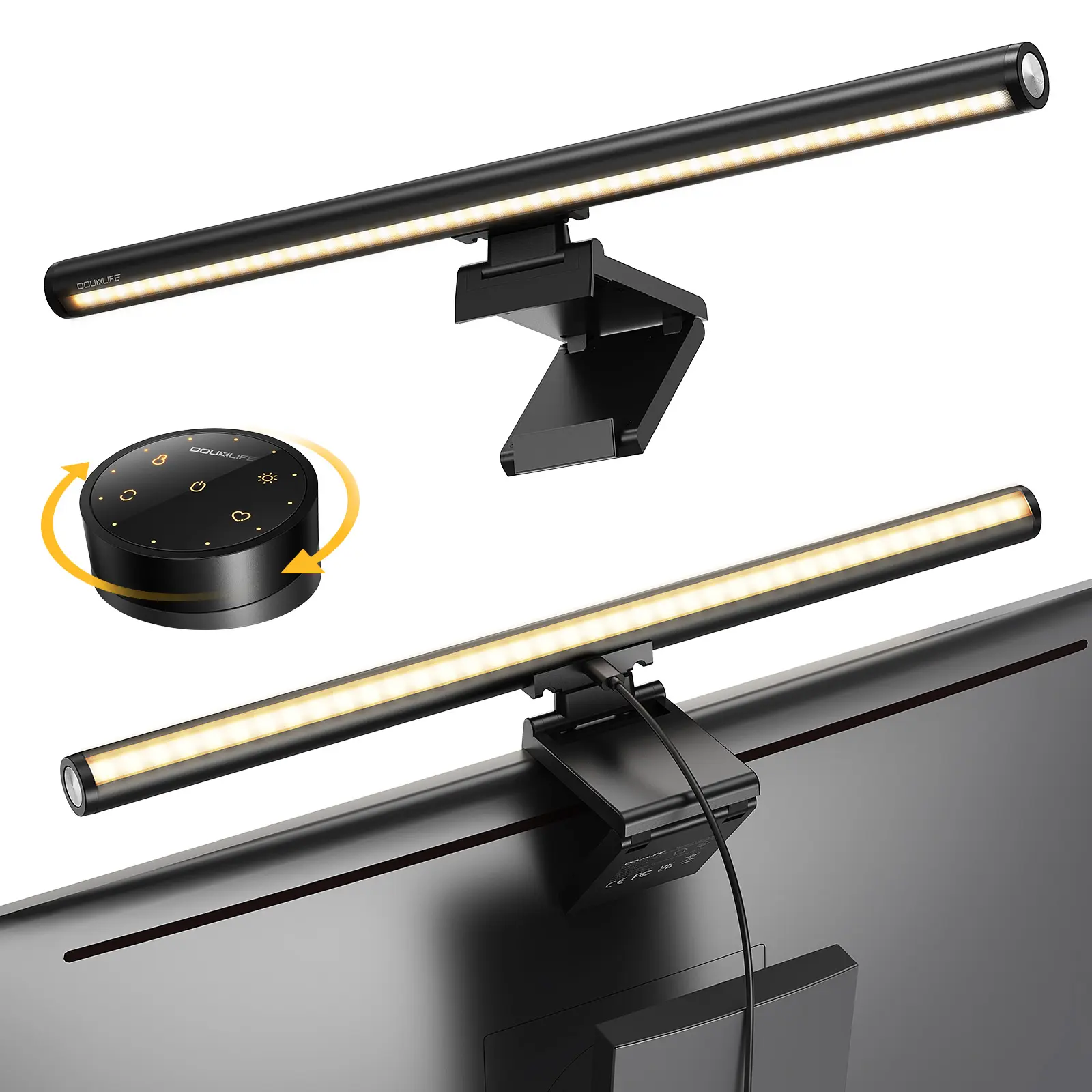 Black Monitor Light Bar - Anti-Glare Adjustable Atmosphere Light with Touch Switch & Remote Dual Control, Stepless Dimming, Color Temperature Adjustment for Home Office Gaming, Adjustable Lights