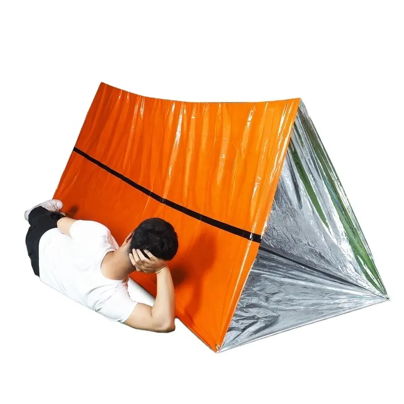 Camping Portable Orange Emergency Wind Resistant Shelter - Waterproof Lightweight Outdoor Mylar Thermal Survival Tube Tent Foldable Canopy with Vents Portable Canopy Shelter