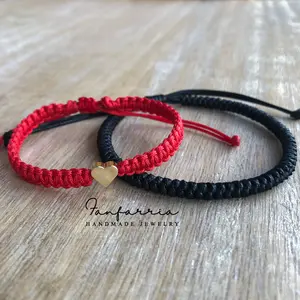 Gold Heart Couple Bracelets Black and Red