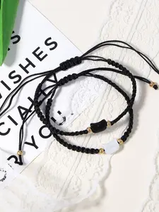 Cute Cartoon Cat Pendant Bracelet Set, Adjustable Knitted Couple Wristbands, Valentine's Day Gift, Birthday Present, All Seasons