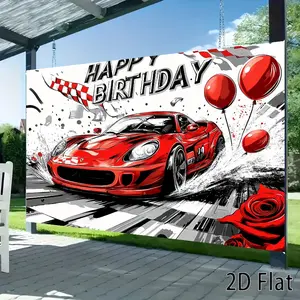 1pc 2D Flat Red sports car Birthday Pattern Party Banner, Holiday Decoration, Party Background Theme, Photo Backdrops, Suitable for Birthday Parties, Photography, Weddings, Personality Room Decorations and Party Decorations, Holiday Gifts,1231CYJ