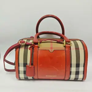 Pre-owned france Tote Bags Burberry red Boston with plaid pattern （SZ H21887)