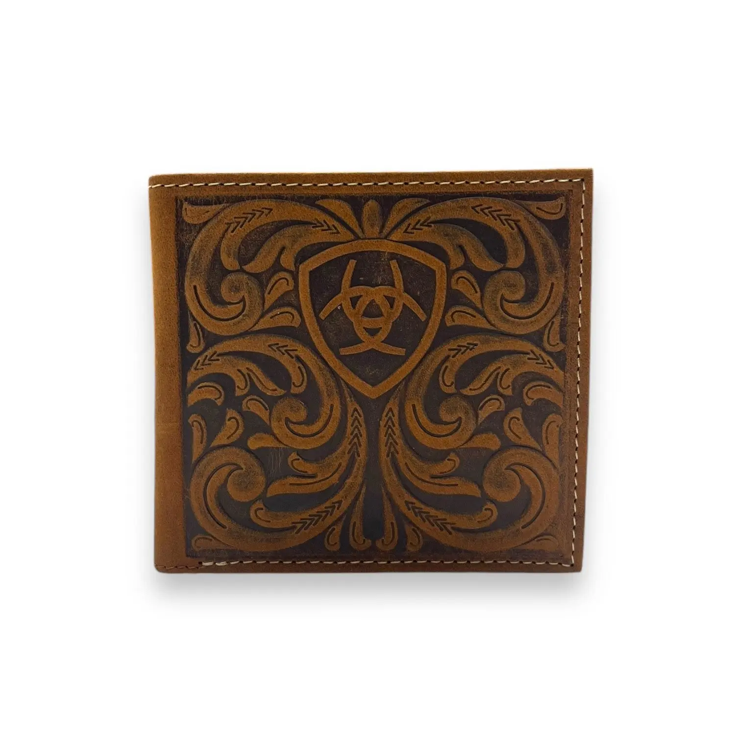Men's Ariat Bi-Fold Wallet - Brown Scrolling Embossed