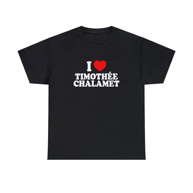 TIMOTHEE CHALAMET Classic fit Black T-Shirt Heart Love Print Tee Shirt 90s Y2K 00s Aesthetic Wonka Gift Timothy timotheechalamet