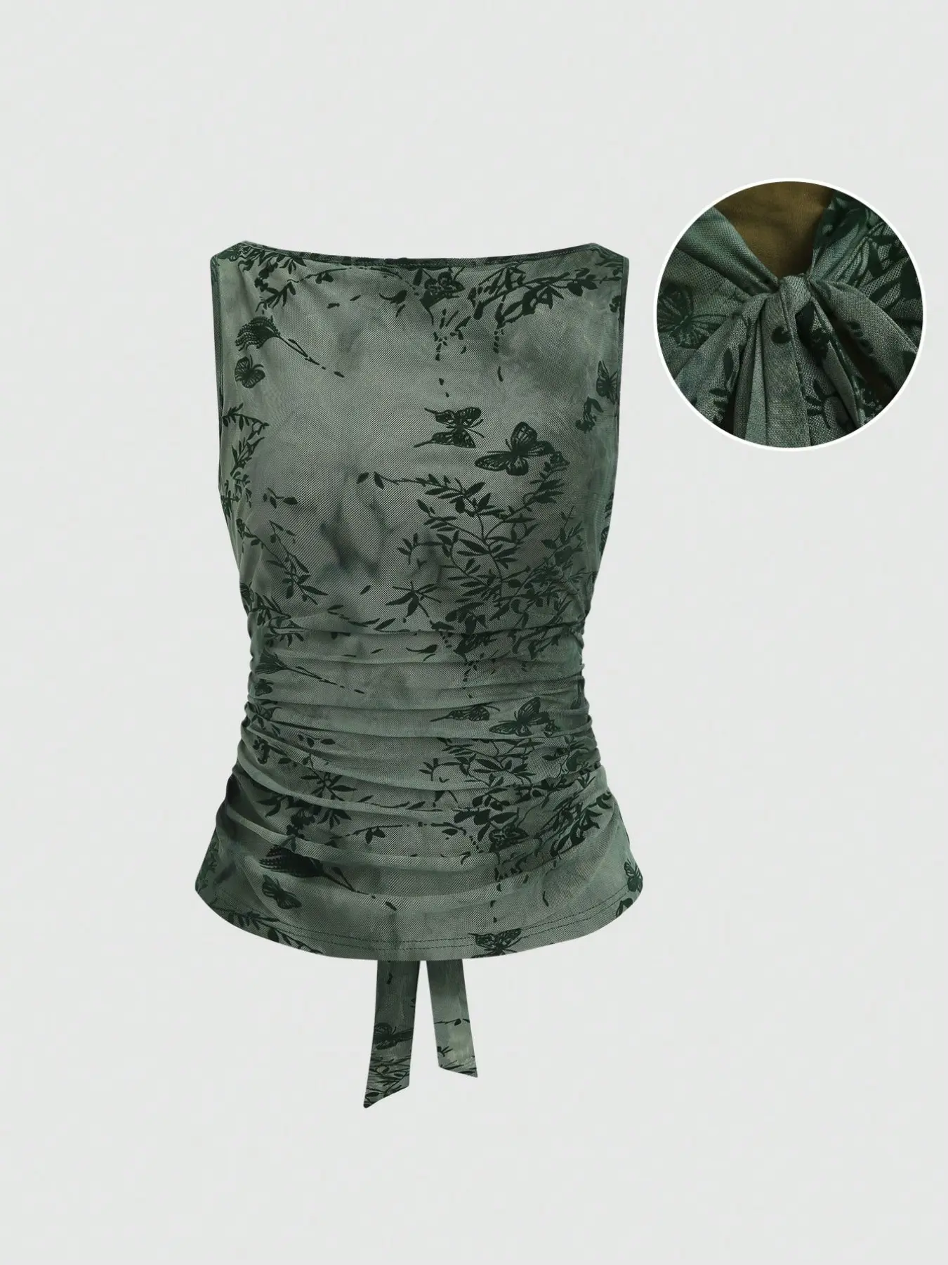 Women's Slim-Fitting Sleeveless Tie Back Breathable Mesh Lightweight Tank Top, Summer Fashion Elegant Butterfly Floral Print Top, Comfortable & Stylish Women's Clothing, Camisole Tank Tops