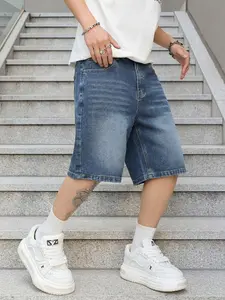 Men's washed vintage retro color Jean denim shorts, Denim Look, Pocket, trendy, versatile, loose straight-leg natural casual streetwear denim five-point pants