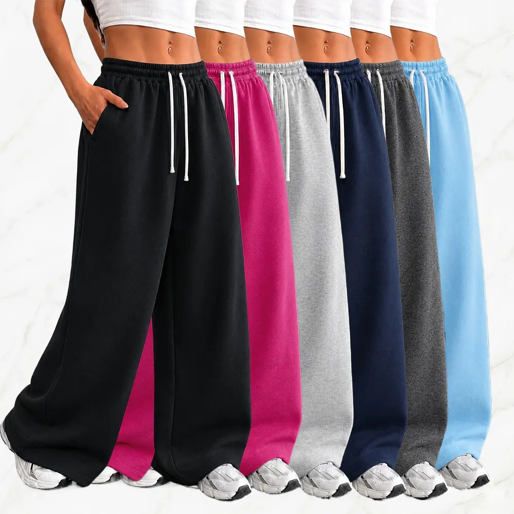 Women's Drawstring Straight Wide-Leg Pants, Regular Loose Casual Curved Athletic Long Pants, Single-Unit Pack, Suitable for Home Wear, Outdoor Running, Daily Outings.Summervibes