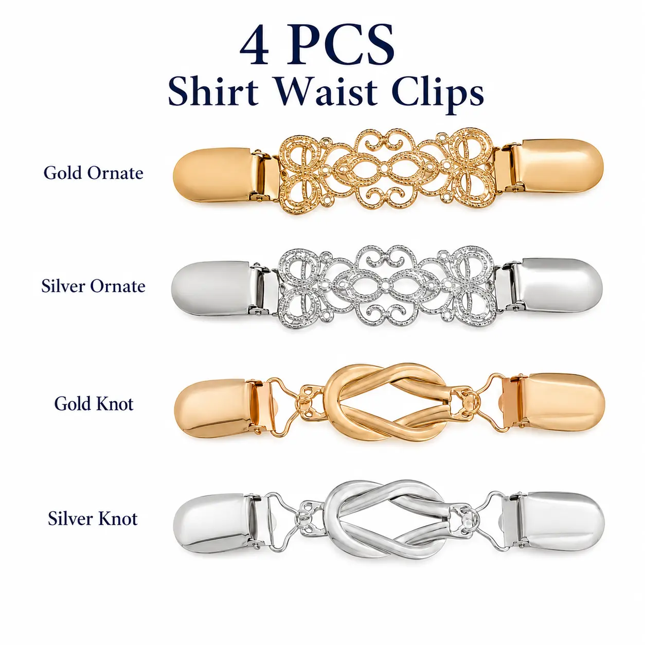 T-Shirt Clips, Set of 4 Elegant Gold Alloy Fasteners with Hollow Button Design, Unisex Accessory for Casual & Formal Wear, Fastening Holders