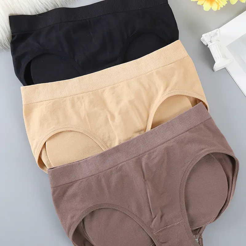 Women's 3pcs(apricot+black+brown) Polyamide High-Waisted Briefs - Sponge-Padded Butt-Lifter Push-Up Shaping, Expandable Plain Underwear for Retro Wedding Hip Enhancement, Halloween, Fantasy Events