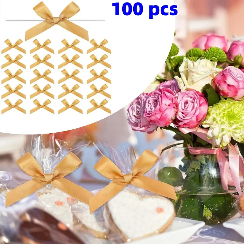 100 Pcs Polyester Fiber Mini Ribbon Bows - 2.6x2 in (6.5x5 cm), Wire-Attached, Easy to Clean, Modern Classic Sewing Accessories for Gift Packaging, Crafts
