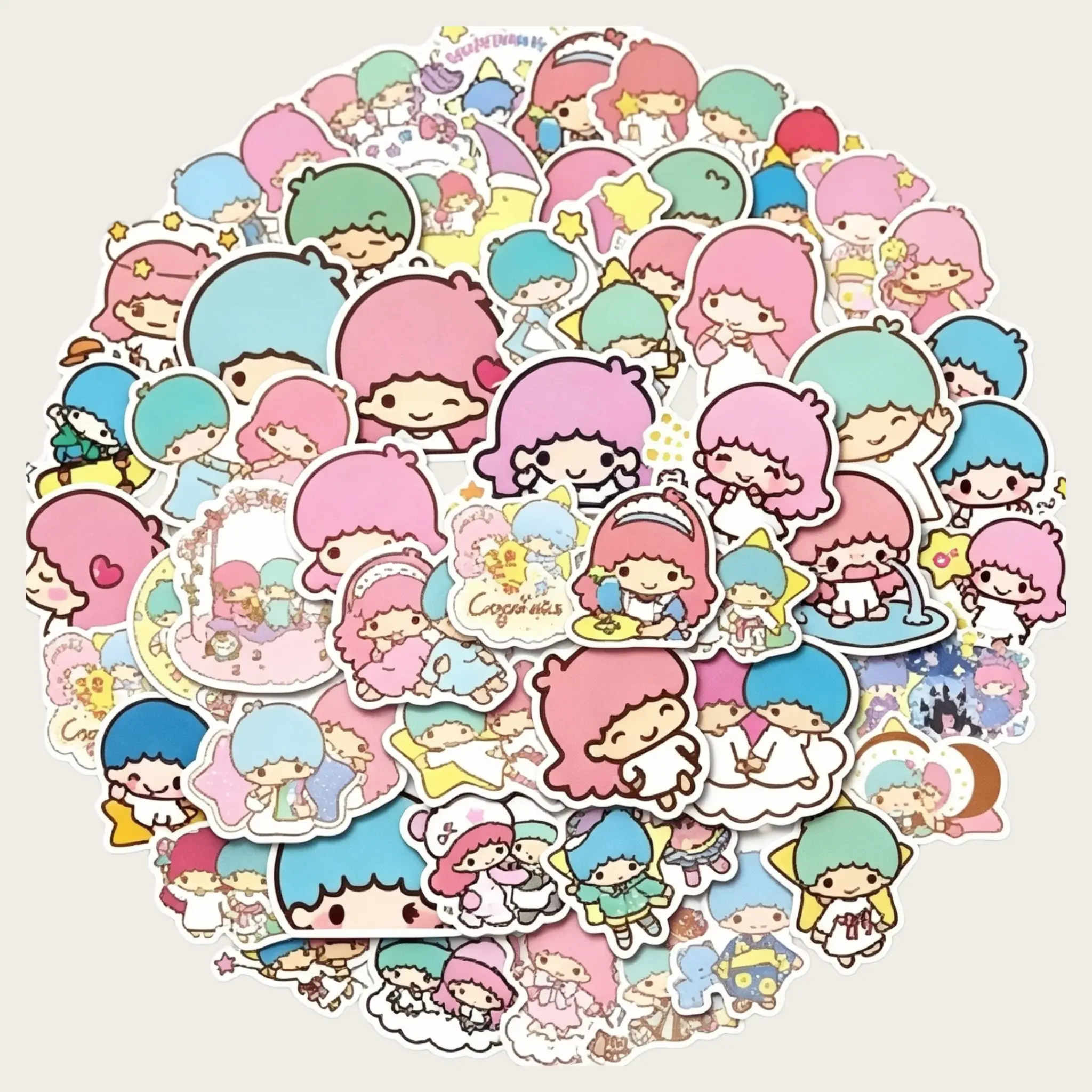 Sanrio Little Twin Stars 50-Piece Standard Waterproof Kawaii Decorative Stickers Set, Craft & Scrapbooking Stickers, Collectibles for Fridge Decor