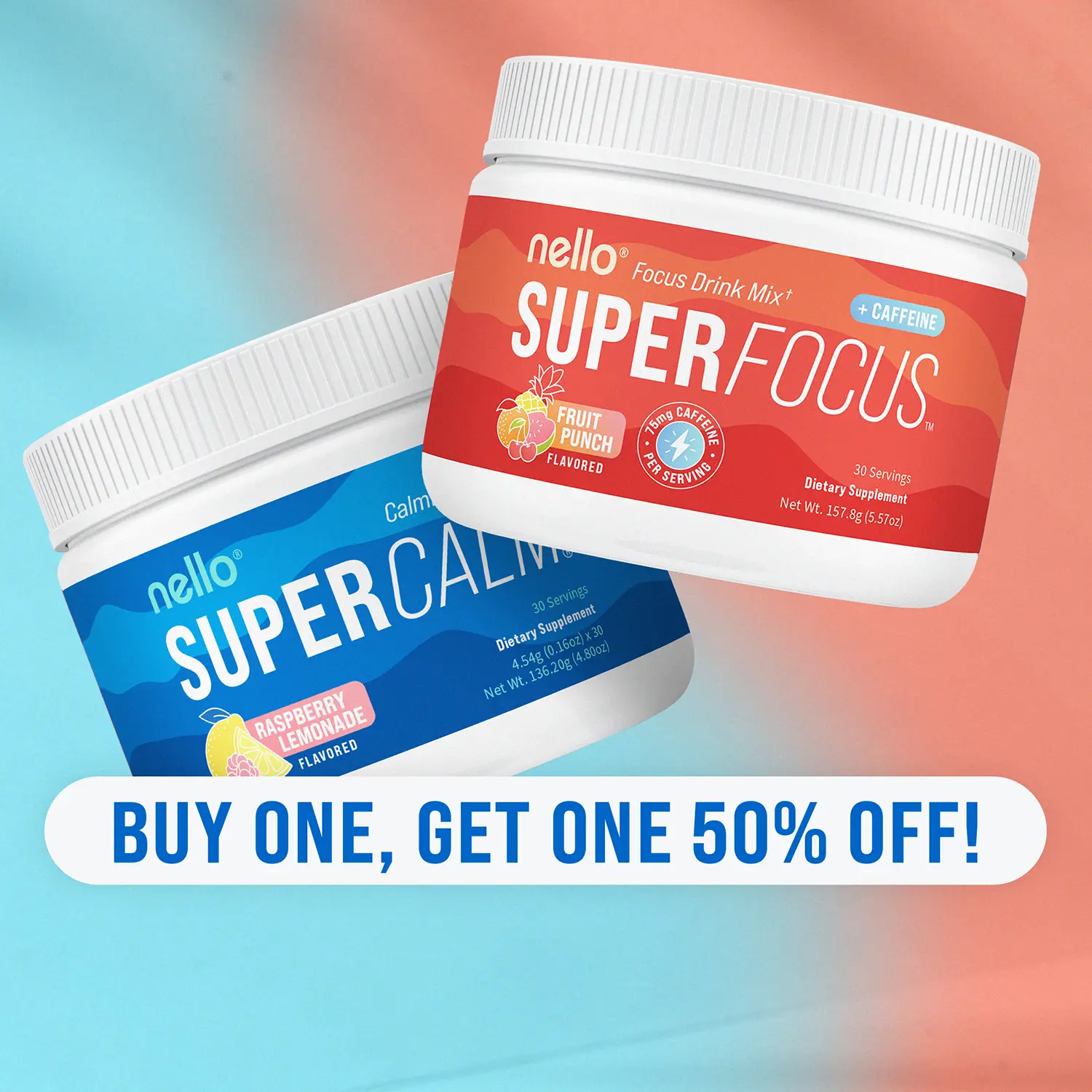Nello Supercalm + Superfocus Tub Bundle : Exclusive Bundle for Clarity, Productivity & Relaxation - 2 Tubs (30 Servings Each)