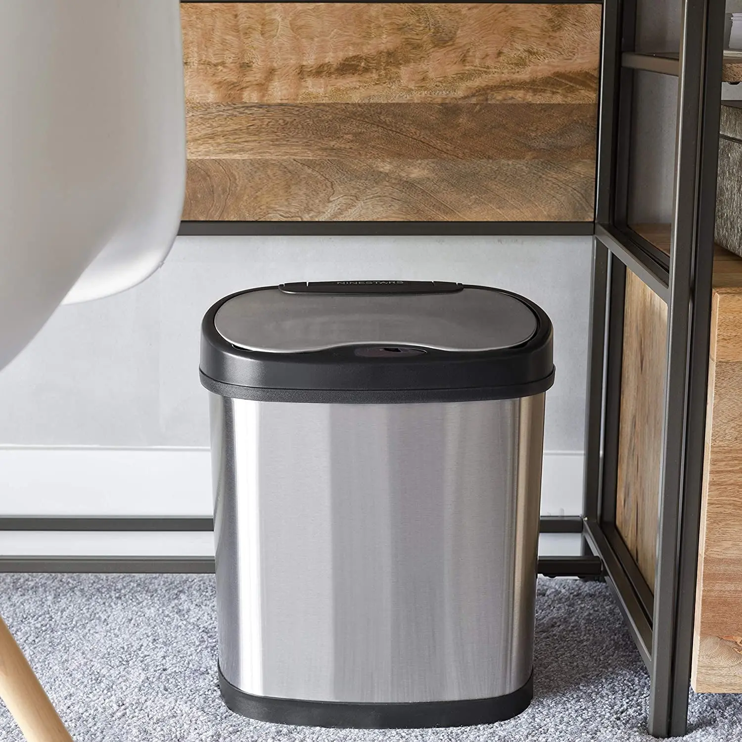 Nine Stars Automatic Bathroom Trash Can, 3 Gallon Stainless Steel, Motion Sensor Hands-Free Soft-Close Lid Garbage Bin, Silver