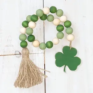 St Patrick's Day Wooden Bead Garland, Farmhouse Style Tiered Tray Decoration, Perfect for Home & Party Use, Durable Design, Clover