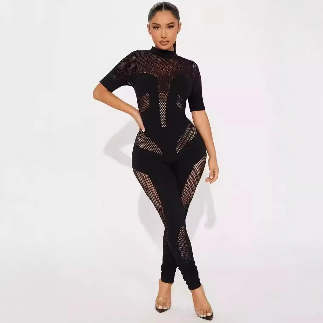 Festival Womenswear Women's Hollow Outfit - Tie Backless Black Party Chic Jumpsuit with Comfortable Overalls Design for Everyday Style Minimalist Fashion summerwins Shortsleeve Outdoor