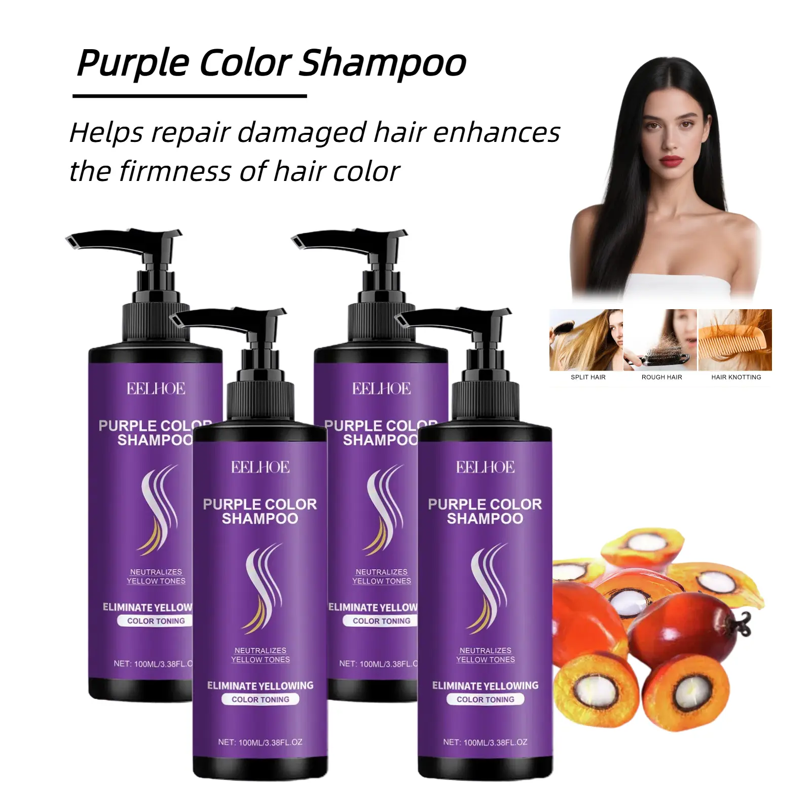Purple Color Depositing Haircare Shampoo - Violet Pigment Formula for Blondes to Remove Brassy Tones, Repairs Damaged Normal Hair, Hydrates & Extends Color, Liquid Shampoo