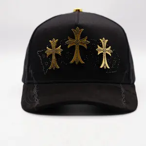 Hat Blessed Black Gold Crosses Crystals