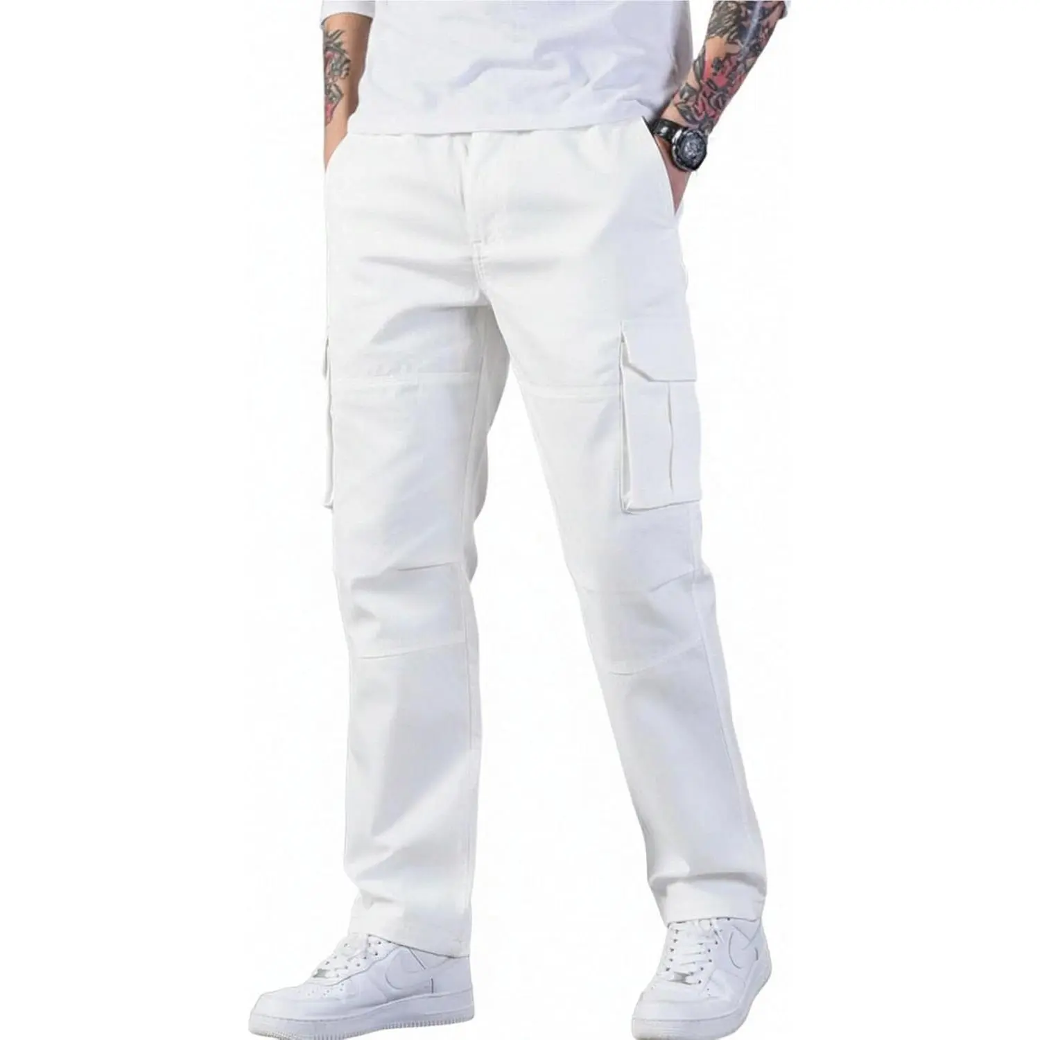 HUNGSON Men's All-Cotton Straight Loose Cargo Pants - Casual, Comfy, Performance, Breathable, Elastic, Pocketed, Drawstring, Fashion Design for Outdoor Sports, Hiking, All-Cotton Men's Pants, Casual Men's Pants