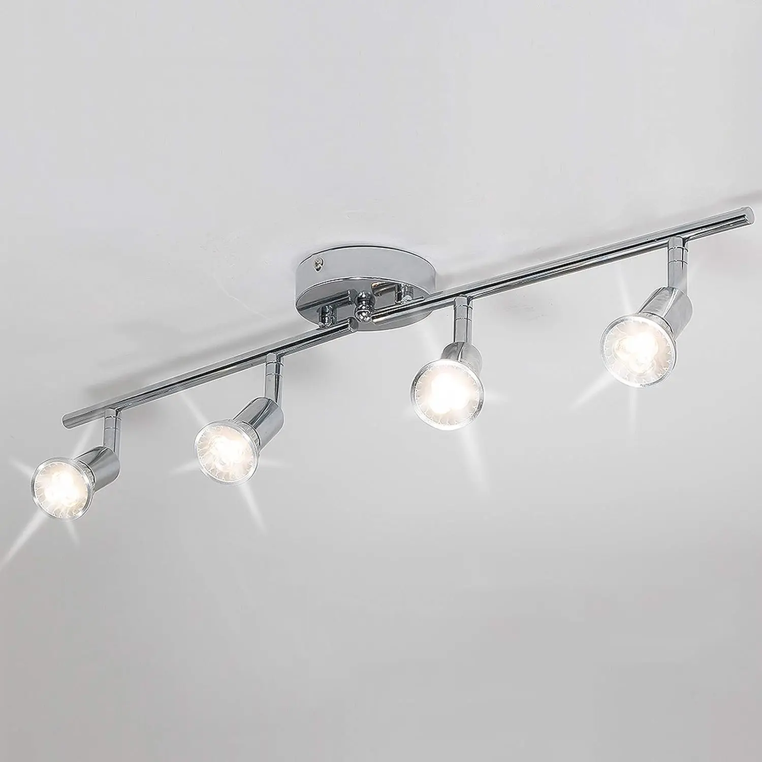 Modern 4-Light Track Lighting Kit, Flush Mount Wall/Ceiling Spot Lights Fixture, LED Track Lighting with Chrome Rotatable Light Head for Kitchen Living Room, 4*GU10 Bulb (Included)