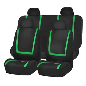 FH GROUP Unique Flat Cloth Full Set Green Car Seat Protector, Polyester Auto Seat Protectors Cushion, Washable Easy-Install Car Interior Decoration Accessory