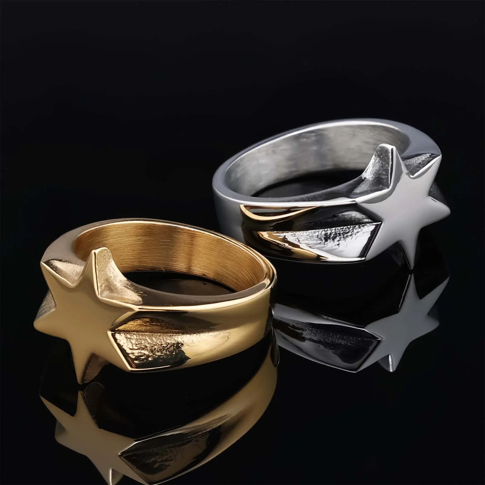 Retro six-pointed star couple stainless steel ring hip-hop personality does not fade unisex ring suitable for party gifts