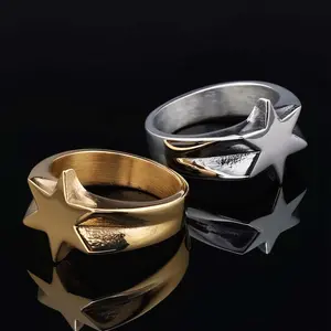 Retro six-pointed star couple stainless steel ring hip-hop personality does not fade unisex ring suitable for party gifts