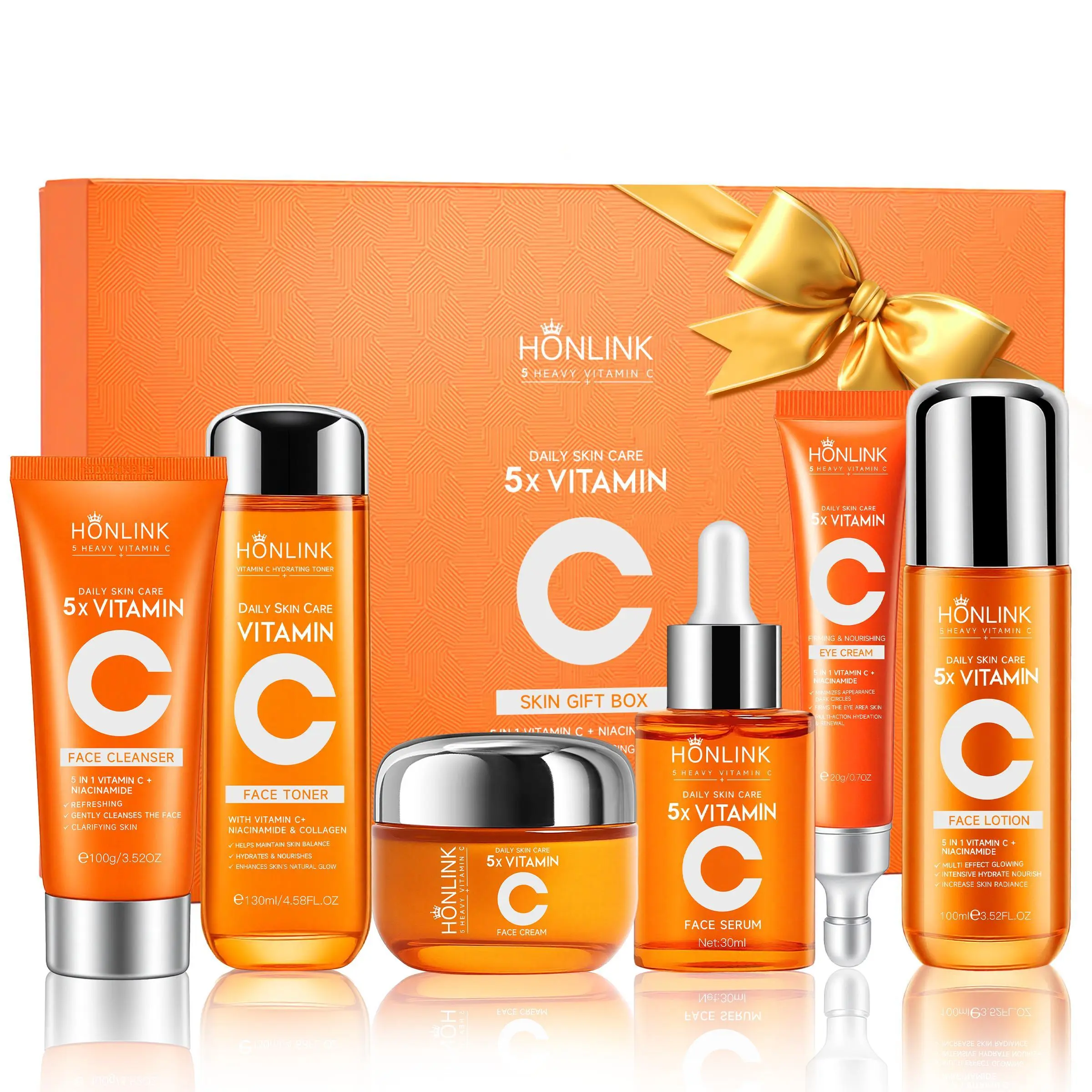 HONLINK Skincare Set 6-in-1, Hydrating Repairing & Glowing Skin - Korean Skincare Kit for Dull & Dry Skin, Even Skin Tone & Radiant Glow
