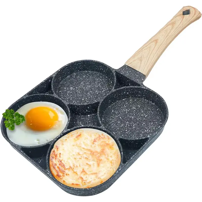 4-Section Nonstick Frying Pan - 4-Hole Multi-Portion Breakfast Cooker for Pancakes, Eggs, Bacon - Non-Stick Skillet Compatible with Gas & Electric Stoves - Easy-Cooking Kitchen Cookware Tool (CookingHacks, KitchenGadgets, BreakfastIdeas, FoodTok), 4-Secti