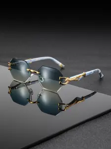 Unisex Metal Polygon Frameless Vintage Style Glasses, Casual Fashion Eyewear for Street Photography Parties Afternoon Tea, Stylish Glasses