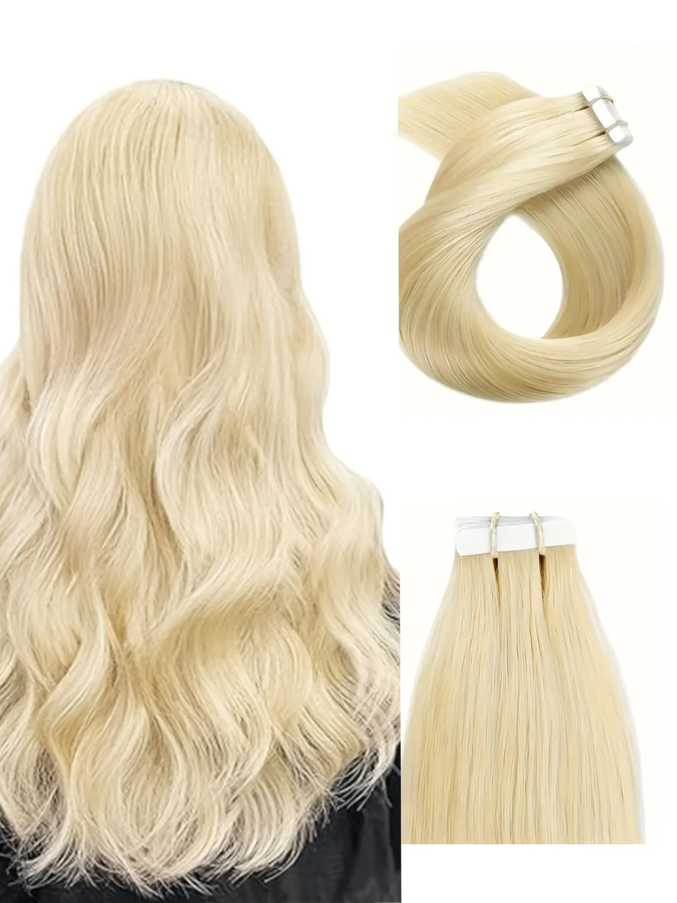 1pc/50g Blonde 613 Tape-In Hair Extensions Human Hair Straight - Seamless Natural Invisible Real Human Hair Extensions for Women, Suitable for All Ethnicities, Ponytail Hair Extensions, Versatile Hairpiece, Elegant Hair Look, Secure Tape Attachment