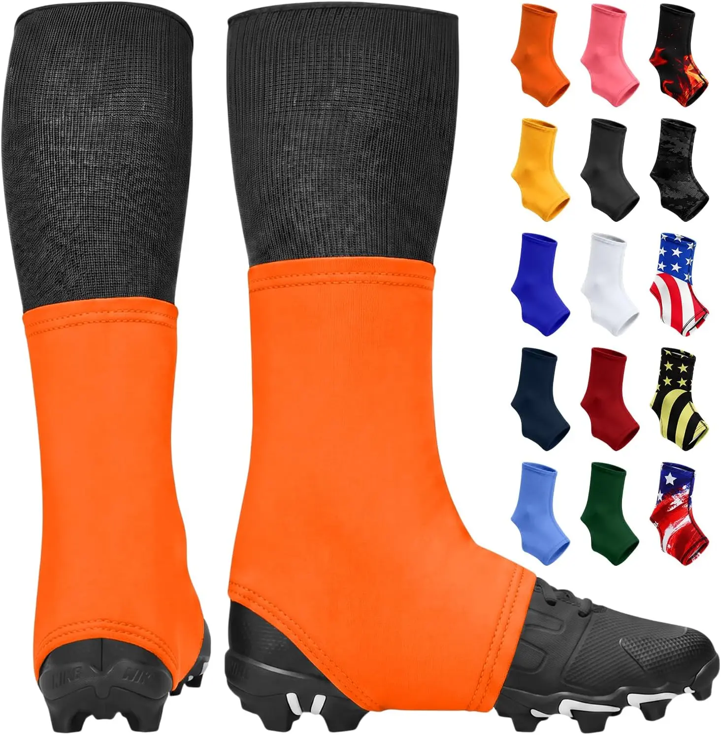 Exxact Sports Solid Orange Football Spats - Imported Flexible Wear Polyester-Spandex Cleat Covers for Men, Machine Washable Easy to Clean High-Performance Football Accessories, 4 Different Sizes, 10% Spandex, Clean White Finish