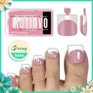 MUTIOVO Extra Short Toe Nail White French Tip BERRY PINK,Soft Gel False Toenail Extension Kit,Thick Sharp Square Press On,Need Builder Gel & Apply Top Coat, No Glue included,for DIY x16 Sizes 224 pcs