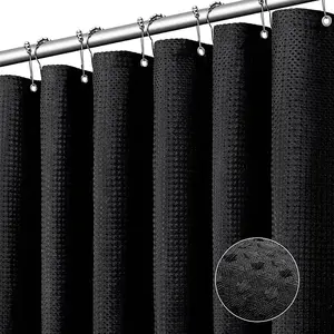 72x72 Inch Waterproof  Black White Shower Curtain for Bathroom  with 12 Plastic Hooks  Waffle Weave Heavy Duty