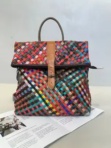 Light luxury colored cowhide backpack, hand woven genuine leather backpack, fashionable and trendy travel bag