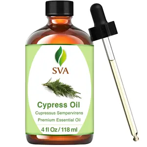 SVA Cypress Essential Oil (4 Fl Oz) for Diffuser, Hair Care, Face, Skin Care, Aromatherapy, Scalp and Body Massage, Soap and Candle Making with Dropper