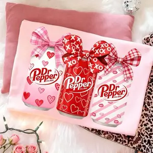 Graphic Print Soda Bows LOVE Sweatshirt Valentine DTF Print Unisex Daily Wear Women's Cute Casual Dr Pepper Crew Neck  DTF Womenswear Crewneck Pullover Sweatshirts Tops Cotton DTF Loose