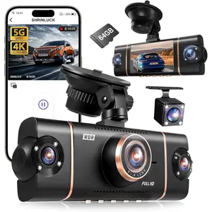 4 Channel 360° View Dashcam, 4K+1080P*3 FHD Car Camera with Front, Rear, Inside & Left-Right Coverage, 5G WiFi, APP Control, 8 IR Lamps Night Vision, G-Sensor, 24H Parking Mode, Free 64GB SD Card, Car Electronics Accessory, Night Vision Camera