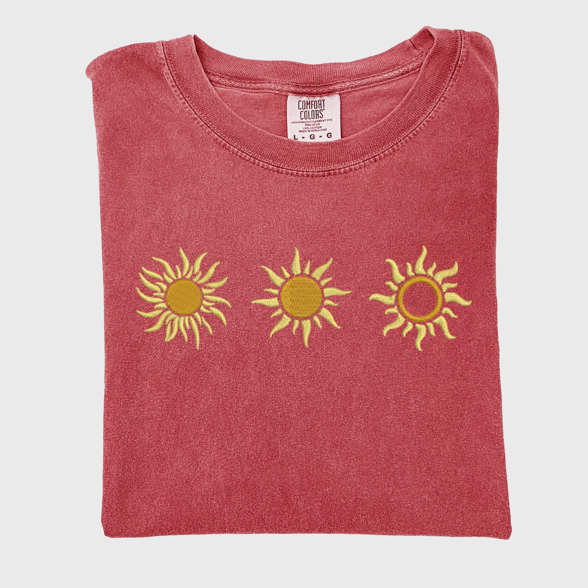 Comfort Colors Embroidered Sun T-shirt, Pastel Boho Shirt, Minimal Summer Tee, Aesthetic Gift for Her, Festival & Beach Style Shirts