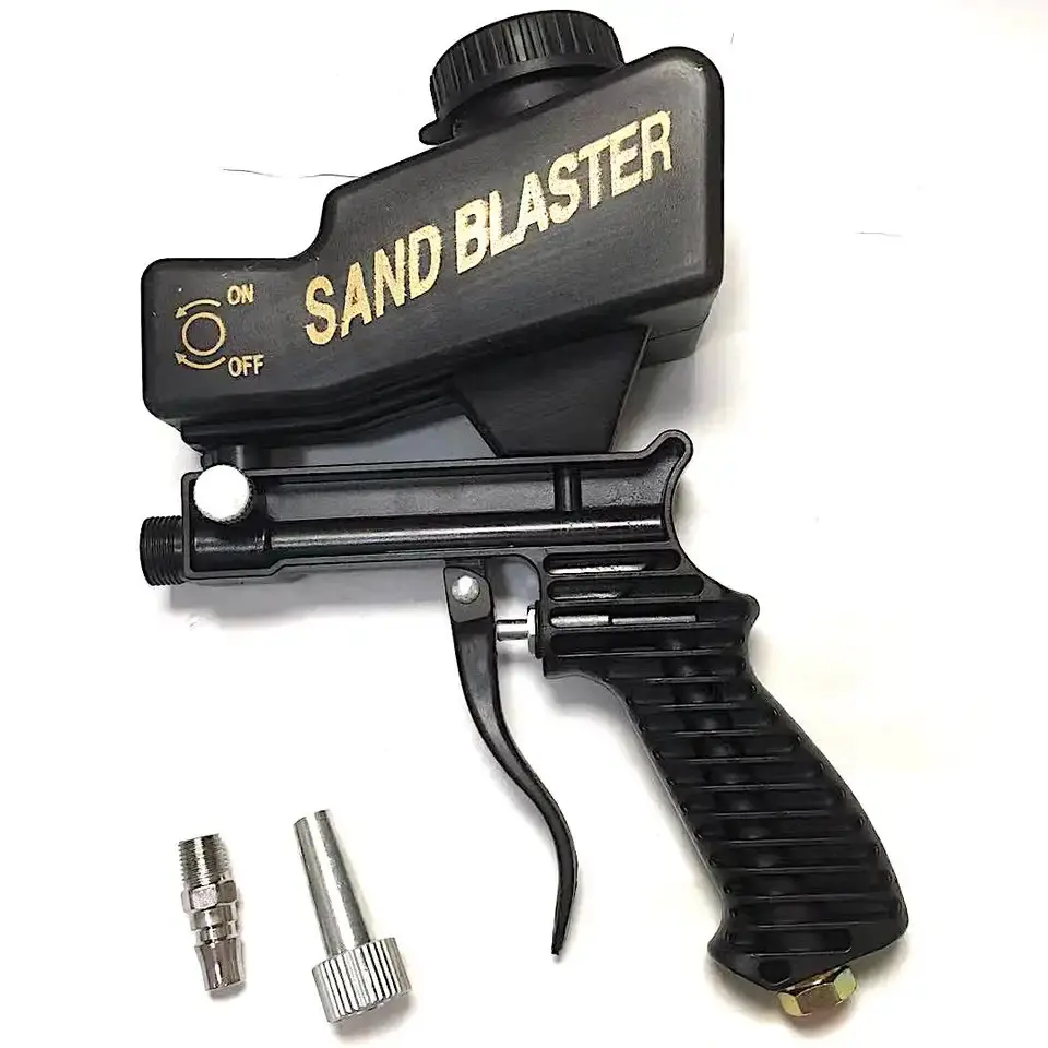 Portable Handheld Pneumatic Sandblasting Gun, Industrial Power Tool Accessory with Metal Handle