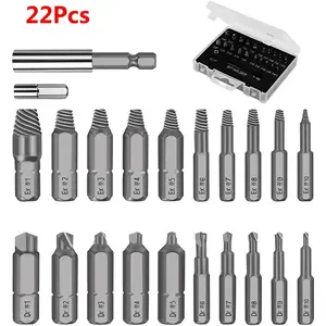 22Pcs Damaged Screw Extractor Drill Bit Set Screw Extractor Bits Stripped Screw Extractor Broken Bolt Extractor All-Purpose with Magnetic