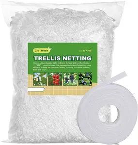 -Weather Trellis Netting Mesh  Garden Vine Growing Flexible String Net (3.5" Mesh ployester, 5' Wx 15'L)