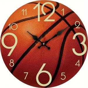 1pc 10 Inch Basketball-Themed Round Wall Clock with Wooden Frame, Silent & Battery-Powered (AA Battery Not Included), Ideal for Bedroom, Living Room, Office, Kitchen, or Bathroom Decor, Sports Room Accent|Basketball Design|Silent Operation