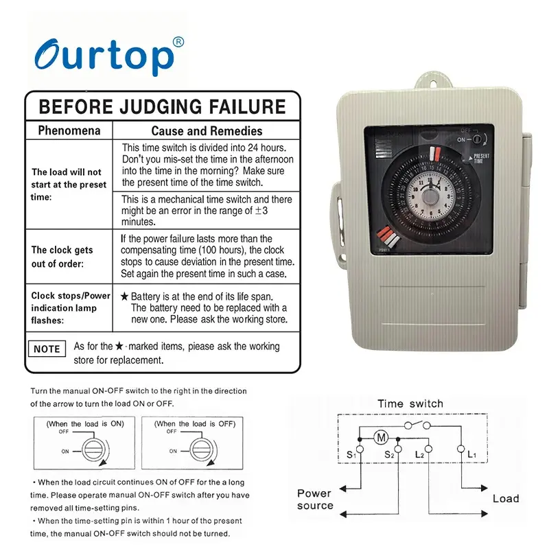 TB-330/TB-330R 30A 250VAC Black Mechanical Timer Switch Din Rail Programmable Timer switch Time Controller
