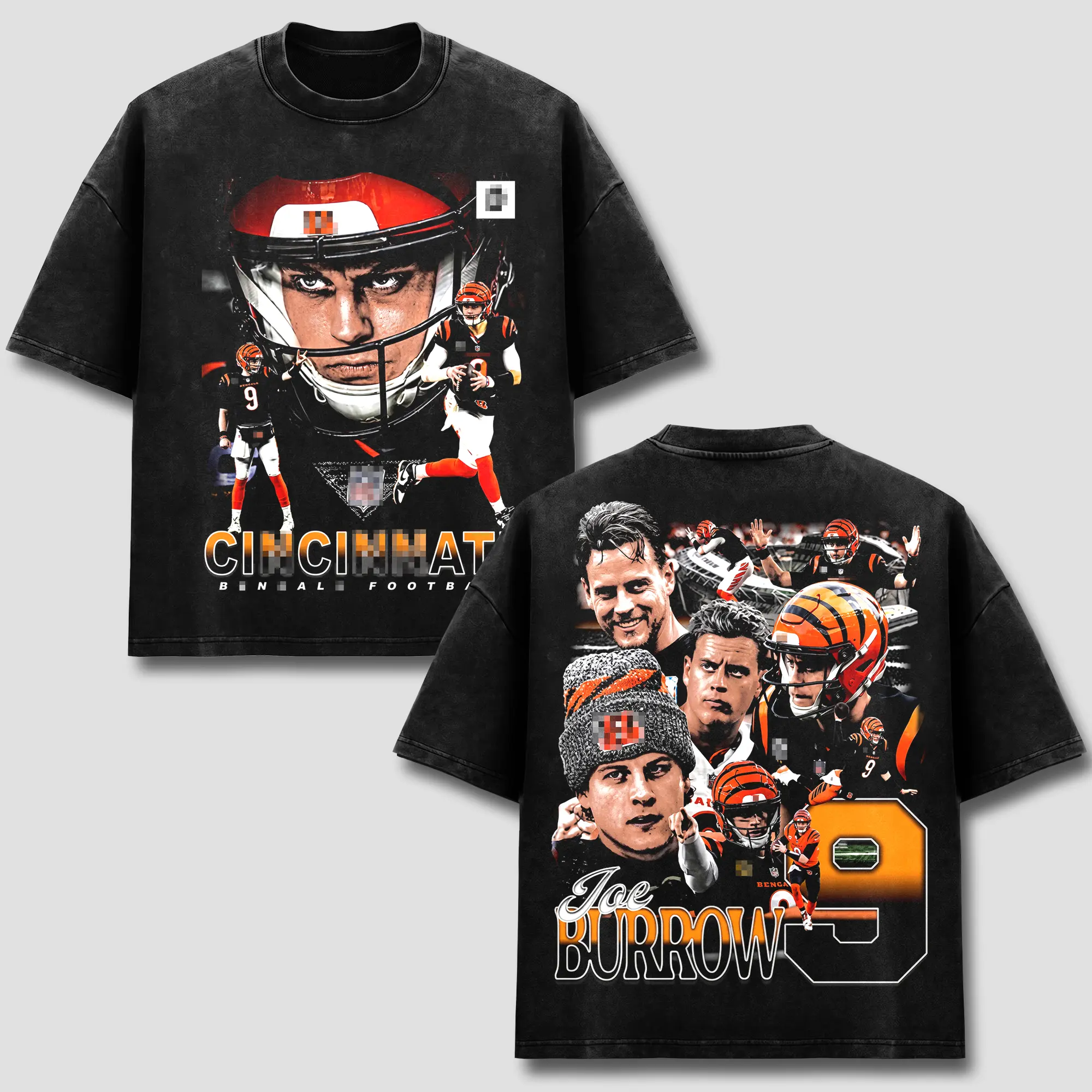 Joe Burrow #9 Vintage Football Graphic Shirt, Retro Sports Quarterback Athlete T-Shirt, Bootleg Style Graphic Apparel Merch, Heavyweight Oversized Washed Cotton Streetwear Top, Aesthetic Cool Birthday Gifts for Football Sports Fans Men, Women