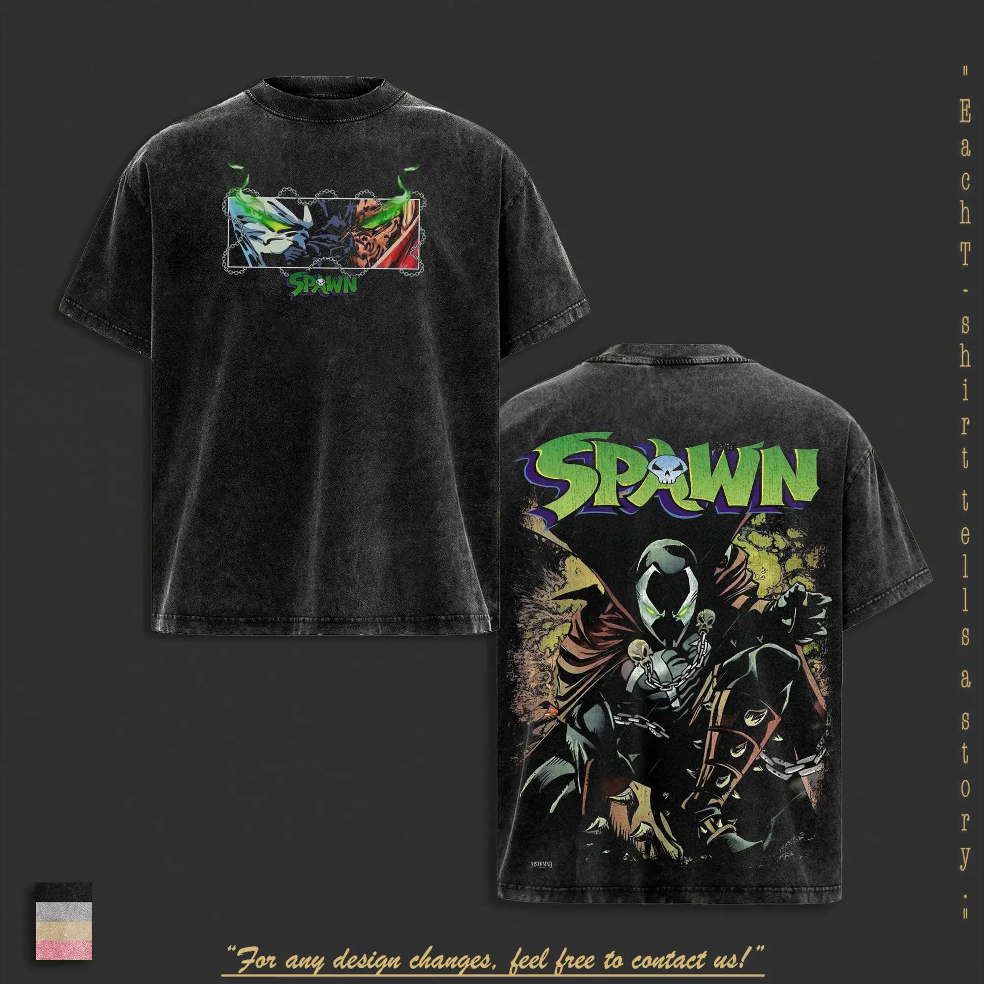Acid-Washed Premium Cotton Spawn Graphic Tee, Oversized Vintage Comic Dark Hero Shirt! Unisex Streetwear For Men & Women. 90s Retro Superhero Fan Gift Merch, Y2K Grunge Aesthetic Casual Outfits & Edgy Gym Pump Cover Apparel For Everyday Trendy Clothing!